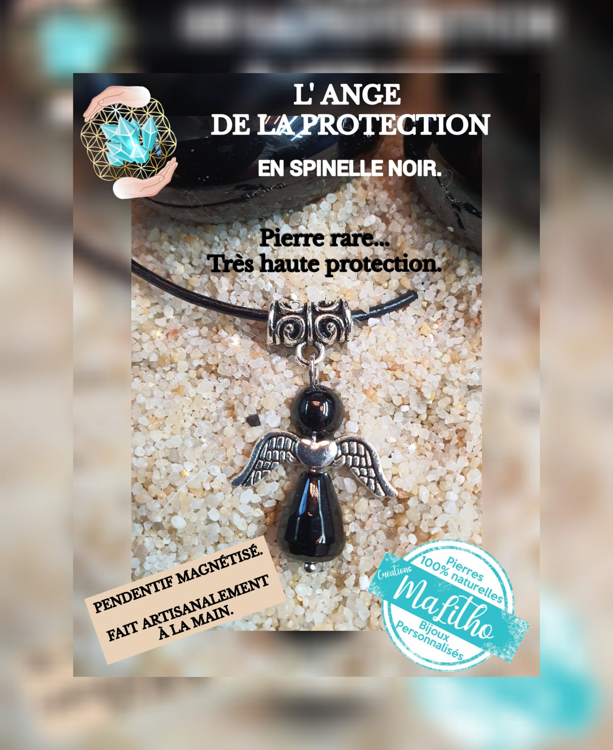 PERSONNALISEZ votre ANGE GARDIEN DE PROTECTION EN SPINELLE NOIR Création MALITHO'' de chez Bijoux, pierres et bien-être.