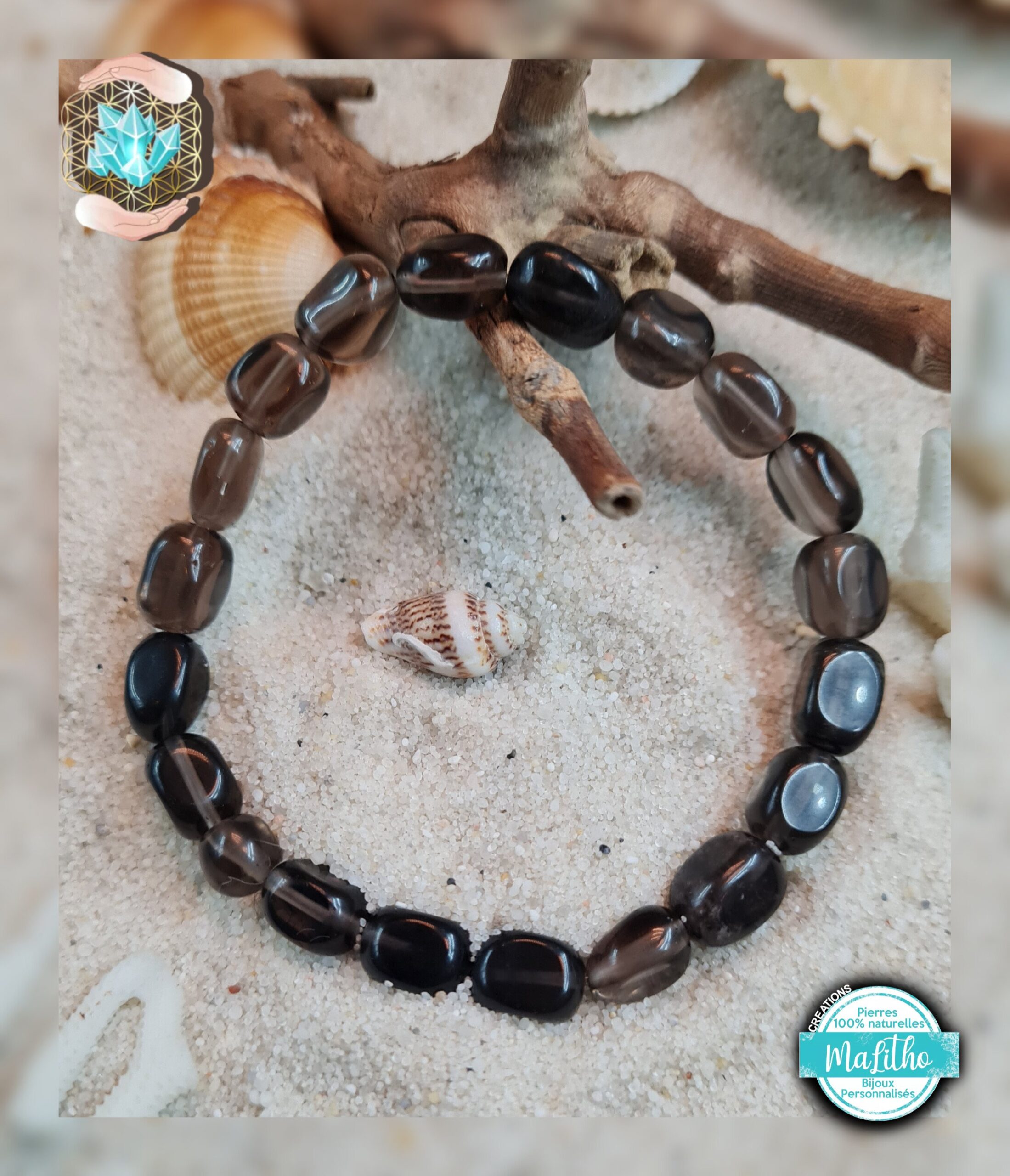 Bracelet de PROTECTION en LARME D'APACHE (OBSIDIENNE FUMÉE) de chez Bijoux pierres et bien-être