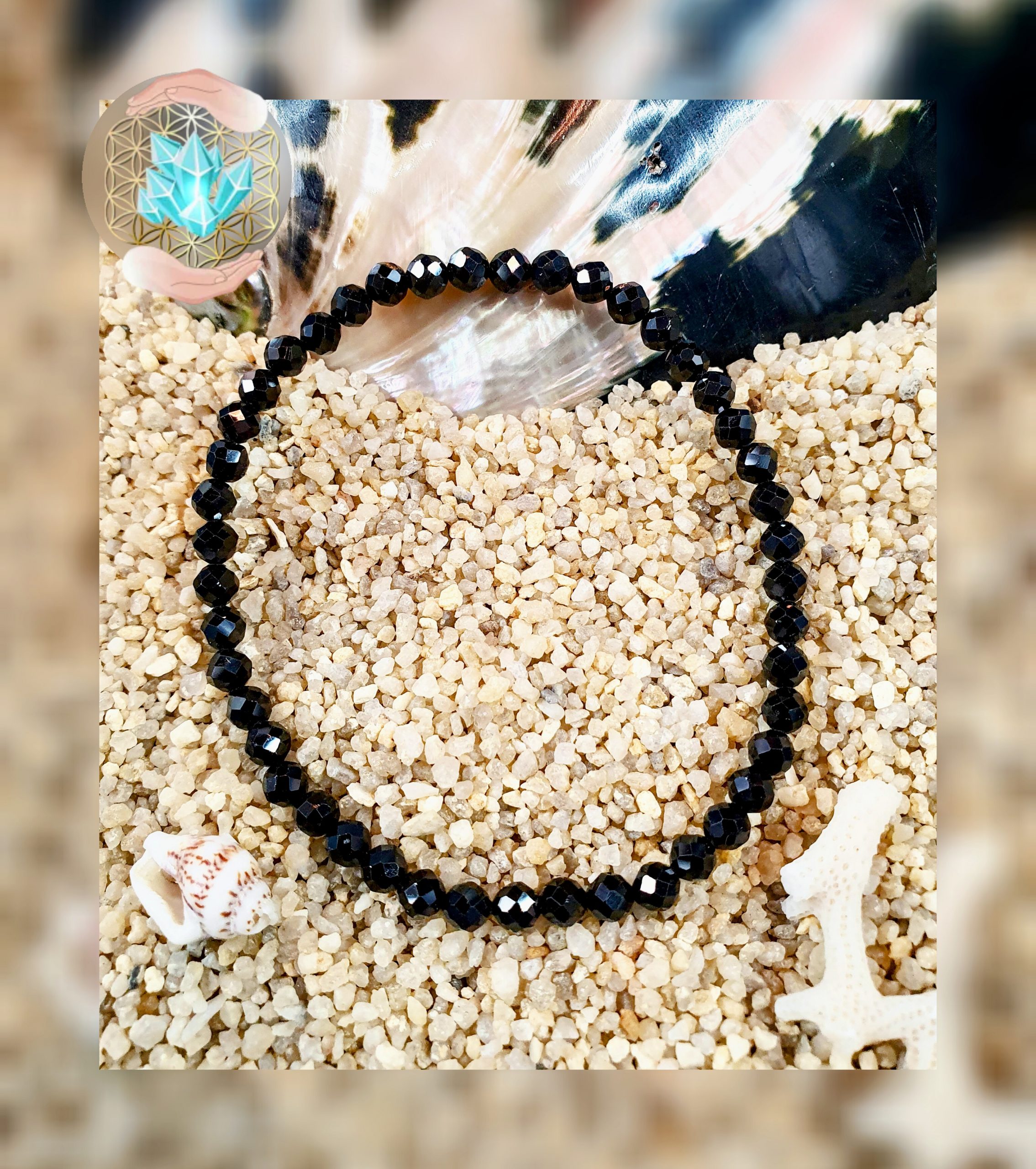 Bracelet de la plus HAUTE PIERRE DE PROTECTION en SPINELLE NOIR FACETTÉ NARUREL de chez Bijoux pierres et bien-être.