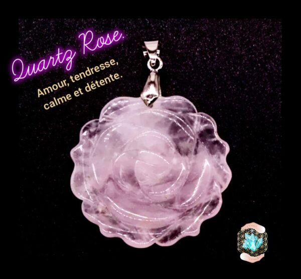 Pendentifs ''ROSE SCULPTÉE'' en AMÉTHYSTE, LAPIS LAZULI, OEIL DE TIGRE ou QUARTZ ROSE de chez BIJOUX, PIERRES ET  BIEN-ÊTRE. – Image 5
