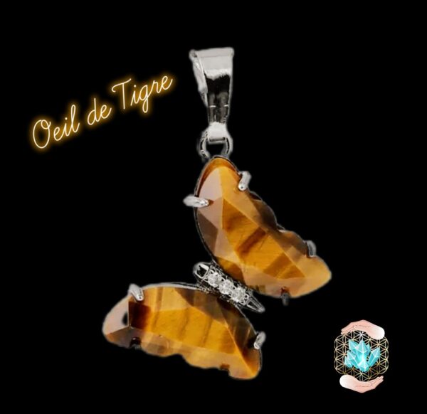 Pendentifs PAPILLONS en AMÉTHYSTE, OEIL DE TIGRE ou QUARTZ ROSE de chez BIJOUX, PIERRES ET  BIEN-ÊTRE. – Image 4