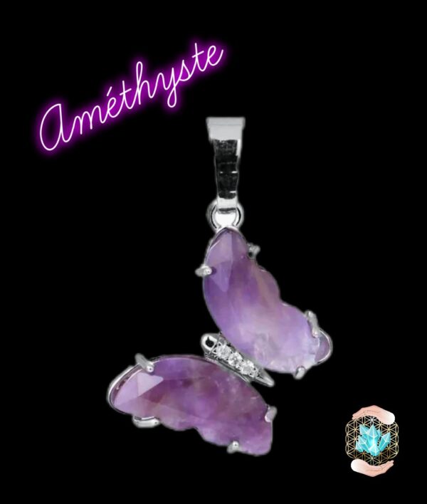 Pendentifs PAPILLONS en AMÉTHYSTE, OEIL DE TIGRE ou QUARTZ ROSE de chez BIJOUX, PIERRES ET  BIEN-ÊTRE. – Image 3
