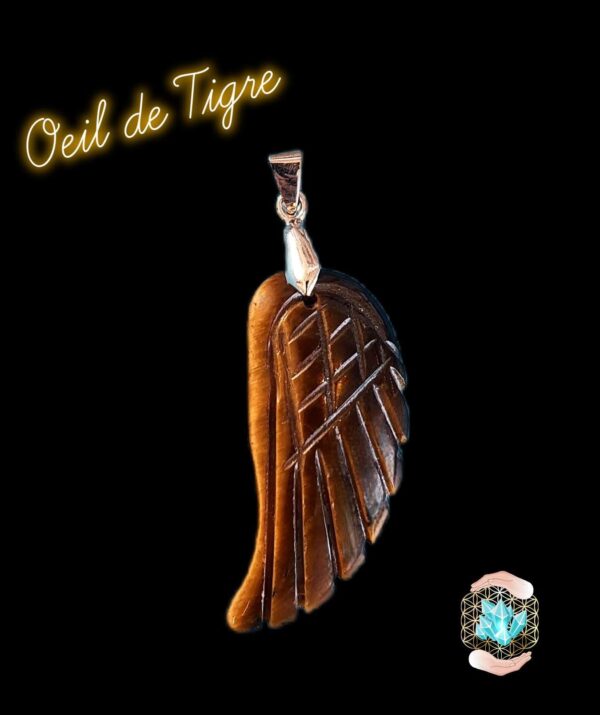 Pendentif AILE D'ANGE GARDIEN de PROTECTION  en pierres naturelles D'OEIL DE TIGRE, DE QUARTZ ROSE ou D' AMÉTHYSTE de chez BIJOUX, PIERRES ET  BIEN-ETRE – Image 2