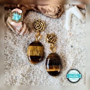 Boucles d'oreilles de protection en ŒIL DE TIGRE  création ''MALITHO'' de chez BIJOUX, PIERRES ET BIEN-ÊTRE